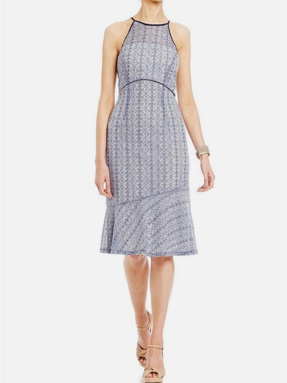 Sleeveless Blue Patterned Halter Dress